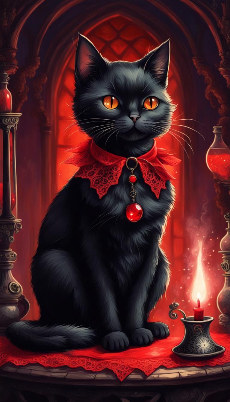 Vintage Gothic Black Cat in Magical Setting