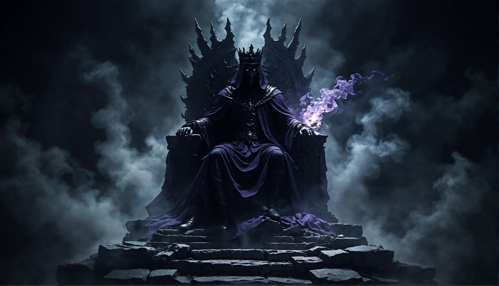 Shadowy Figure on Throne with Purple Eyes