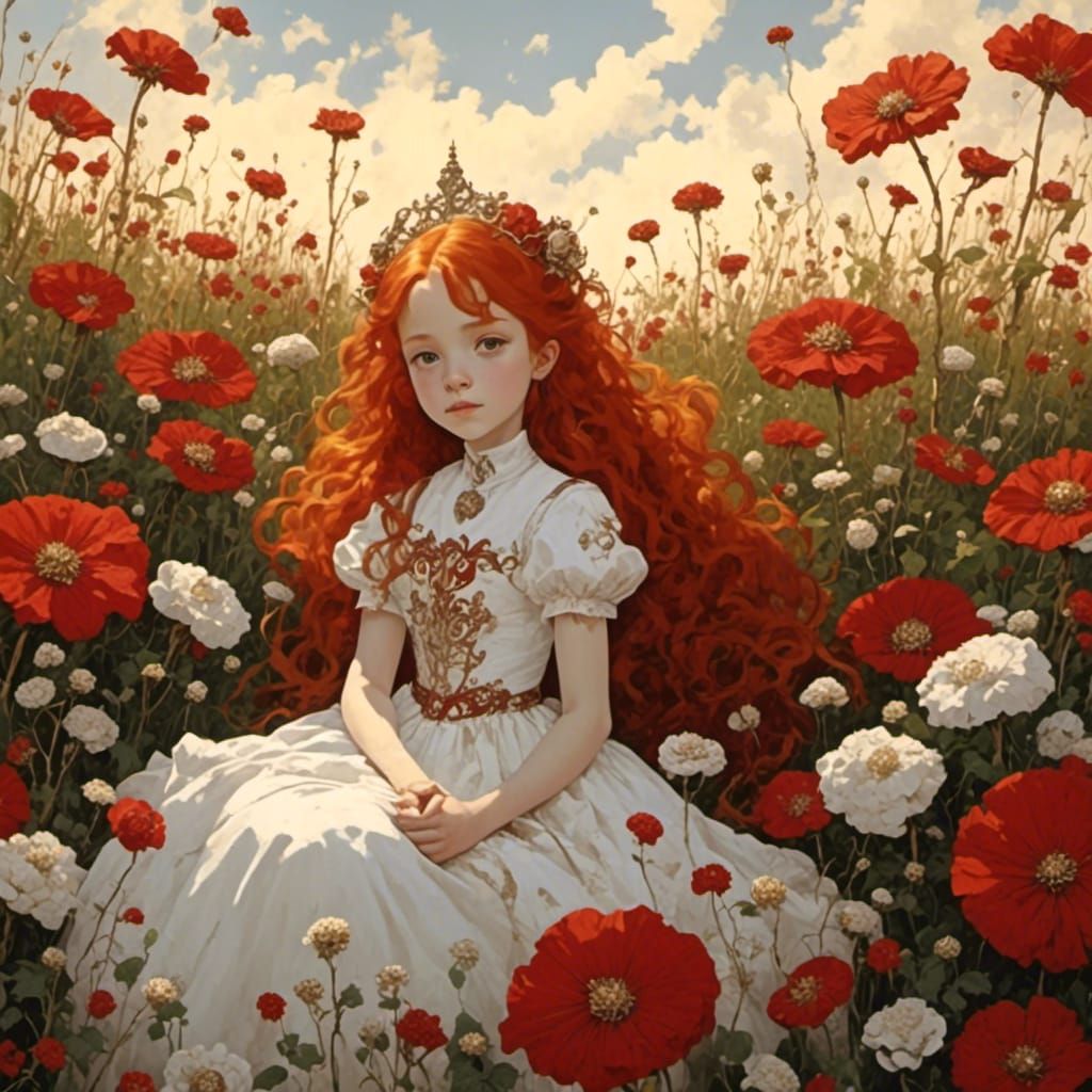 Anime Girl in Flower Field at Golden Hour