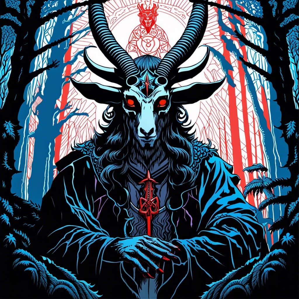 Baphomet at Forest Alter in Anime Style