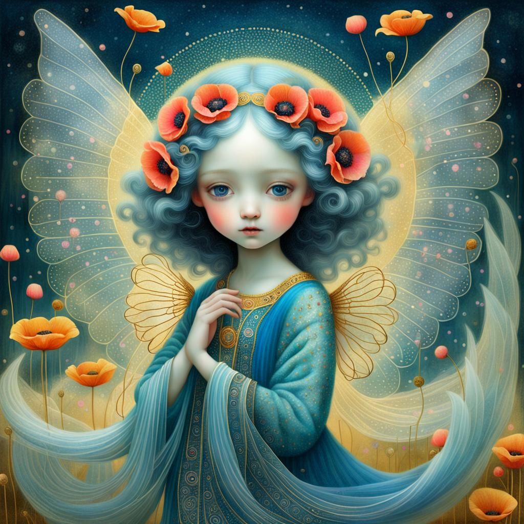Ethereal Angel in Breezy Colors as Klimt-inspired Art