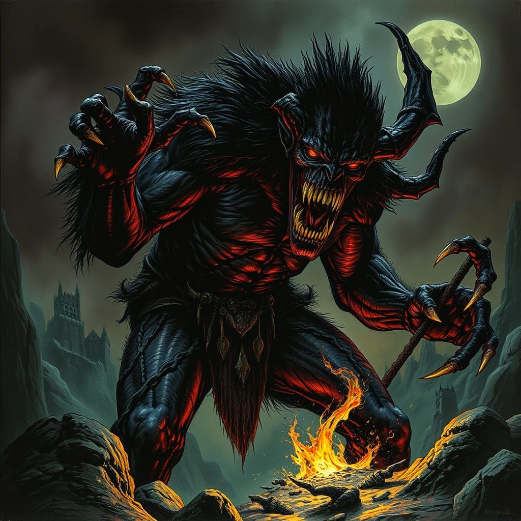 Grimace Thrall Horror Painting in Film Noir Style