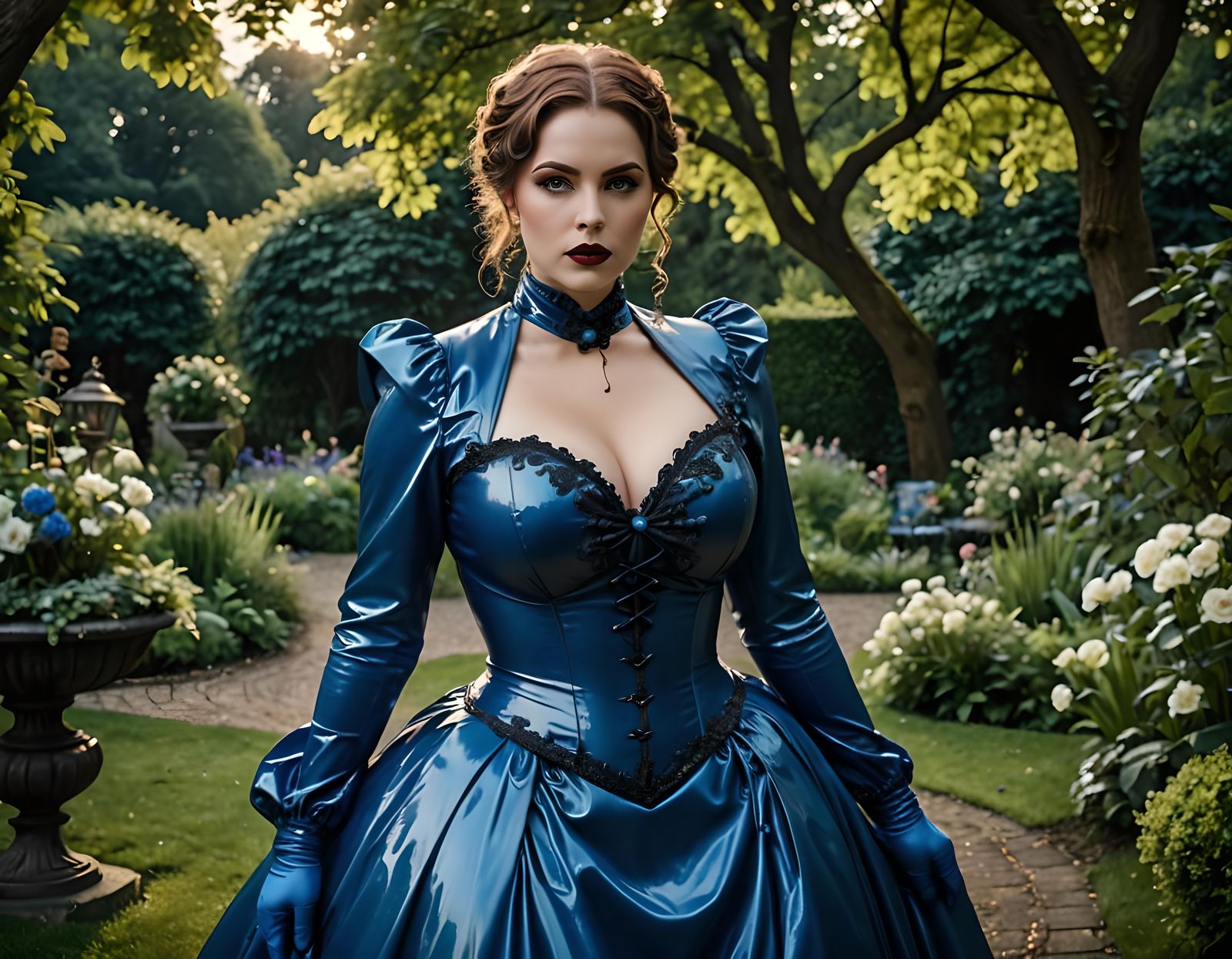 Vintage Photo of Curvy Woman in Victorian Latex Dress