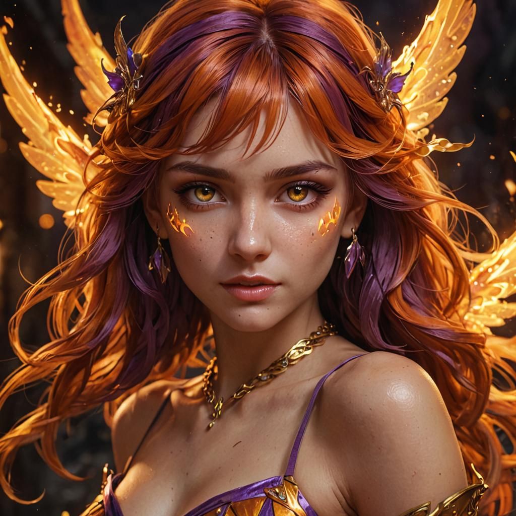 Fiery Fairy Wings Portrait in Dark Fantasy Style