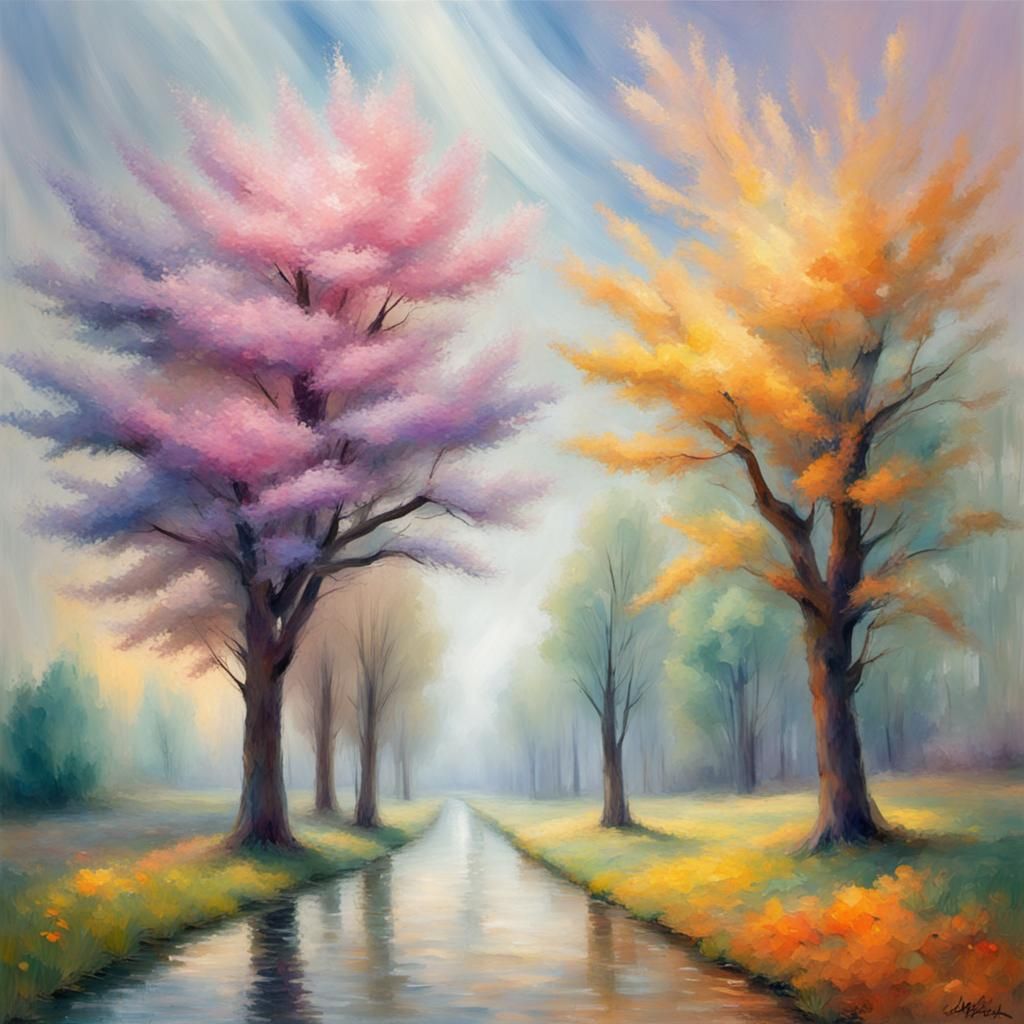 Abstract Impressionist Fusion: Vivid Color Landscape