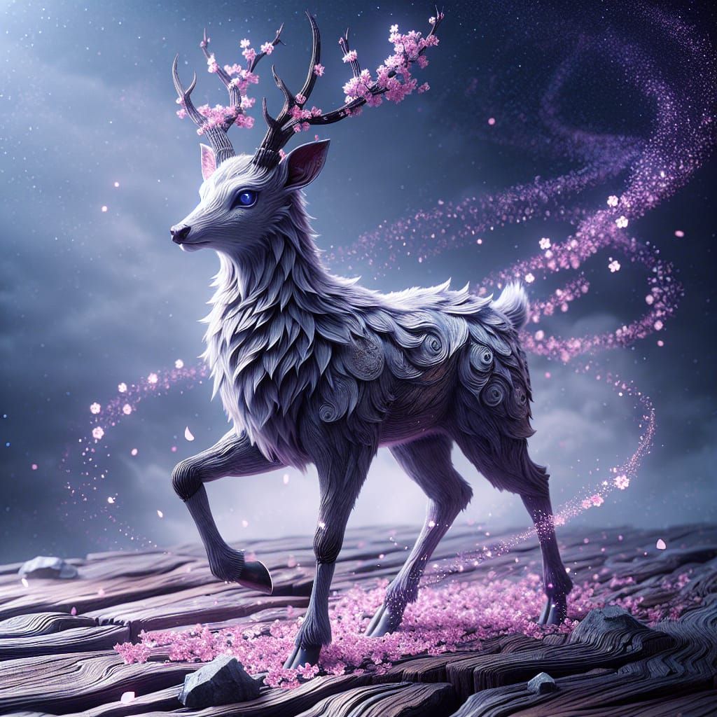 Majestic Elemental Deer in Sakurafall