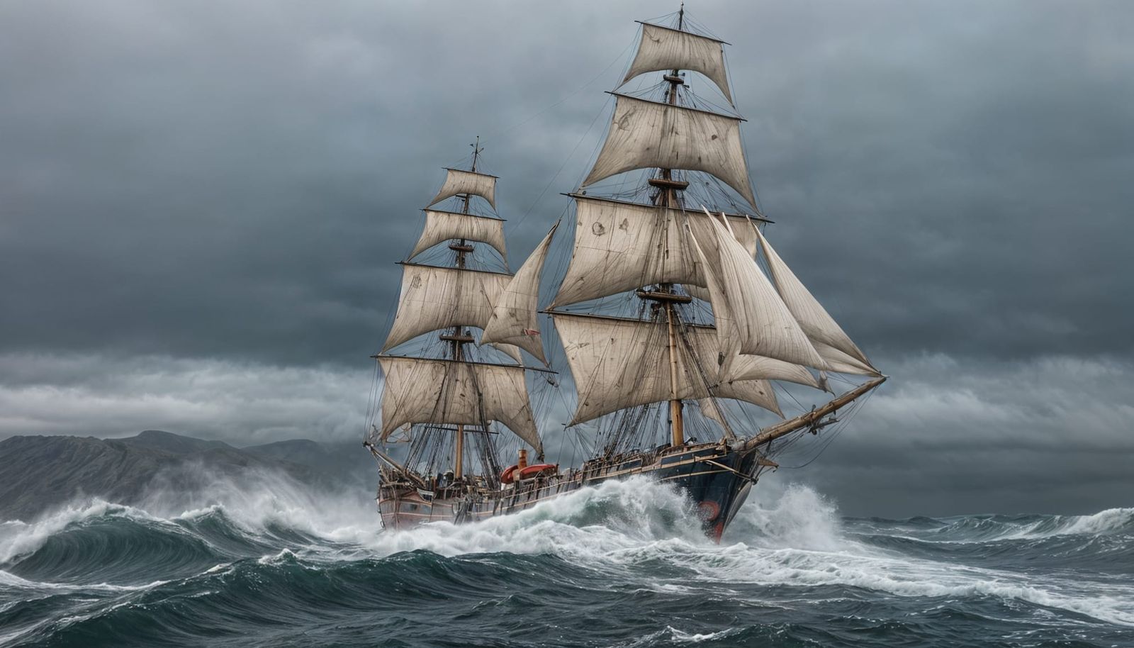 English Clipper Ship Braving Cape Horn Waves