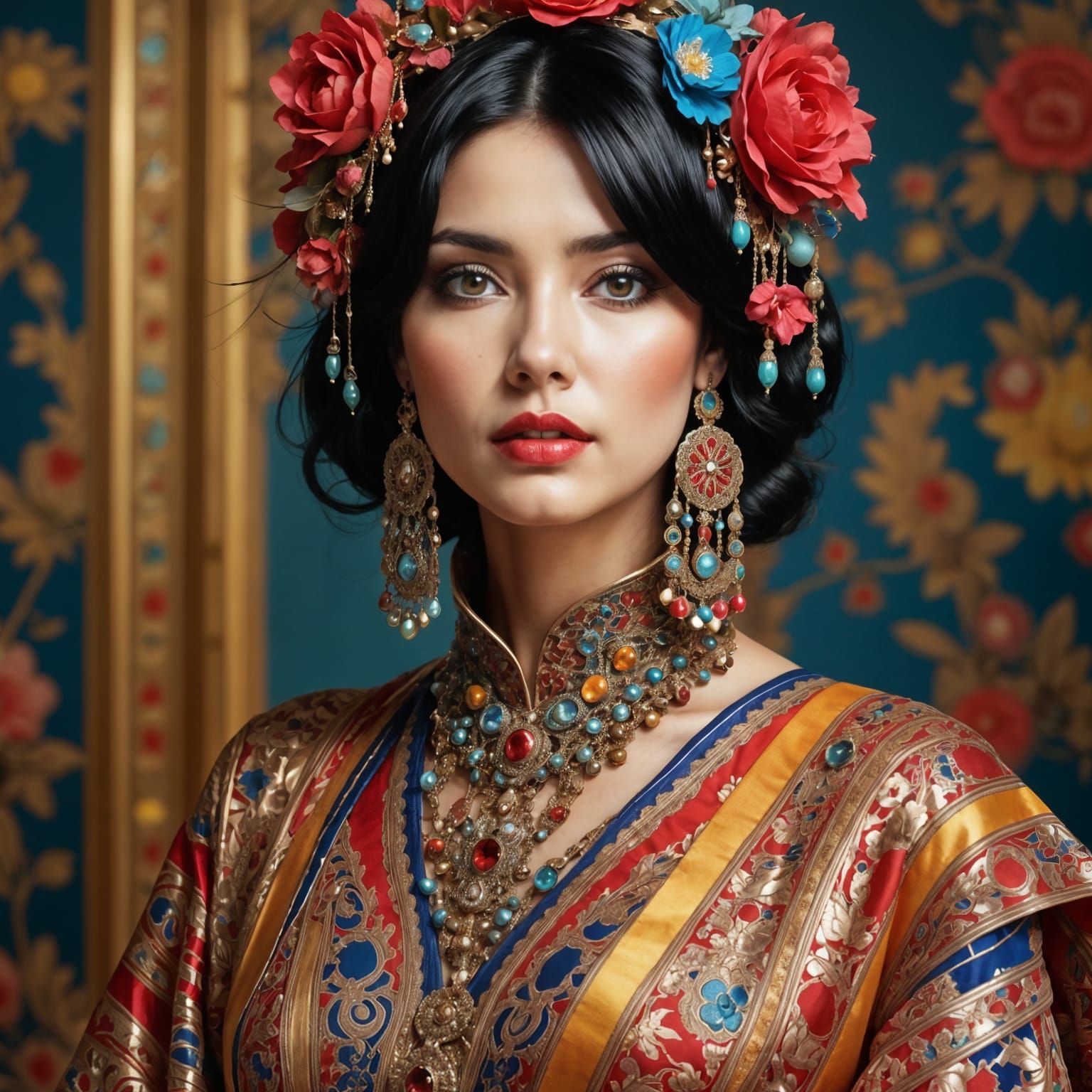 Afghan Woman in Colorful National Dress Portrait