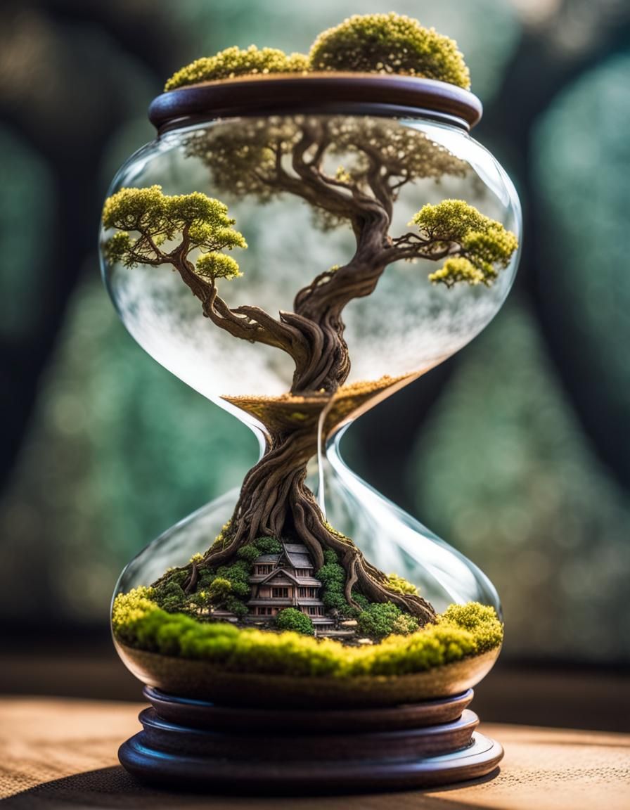 Intricate Hourglass Bonsai Tree of Wisdom