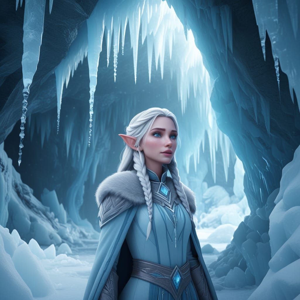 Sister Aelvara Icechant in Frozen Cavern: Fantasy Art