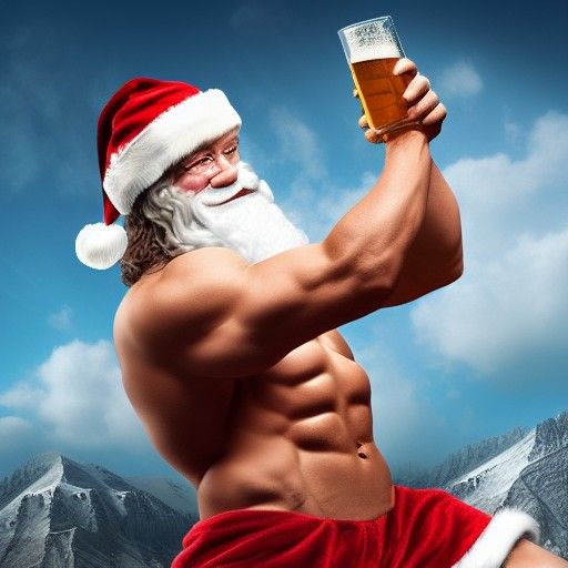 Herculean Santa Claus Lifting Beer in 8K