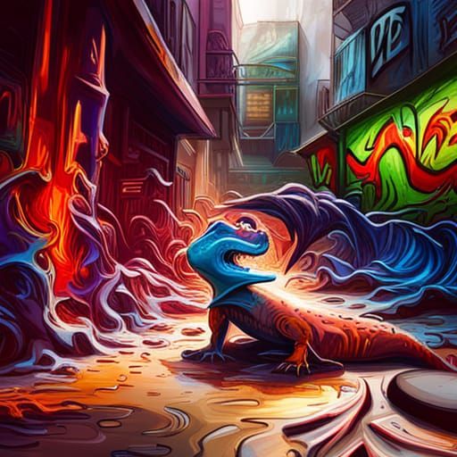 Colorful Crocodile Graffiti Art in 8K