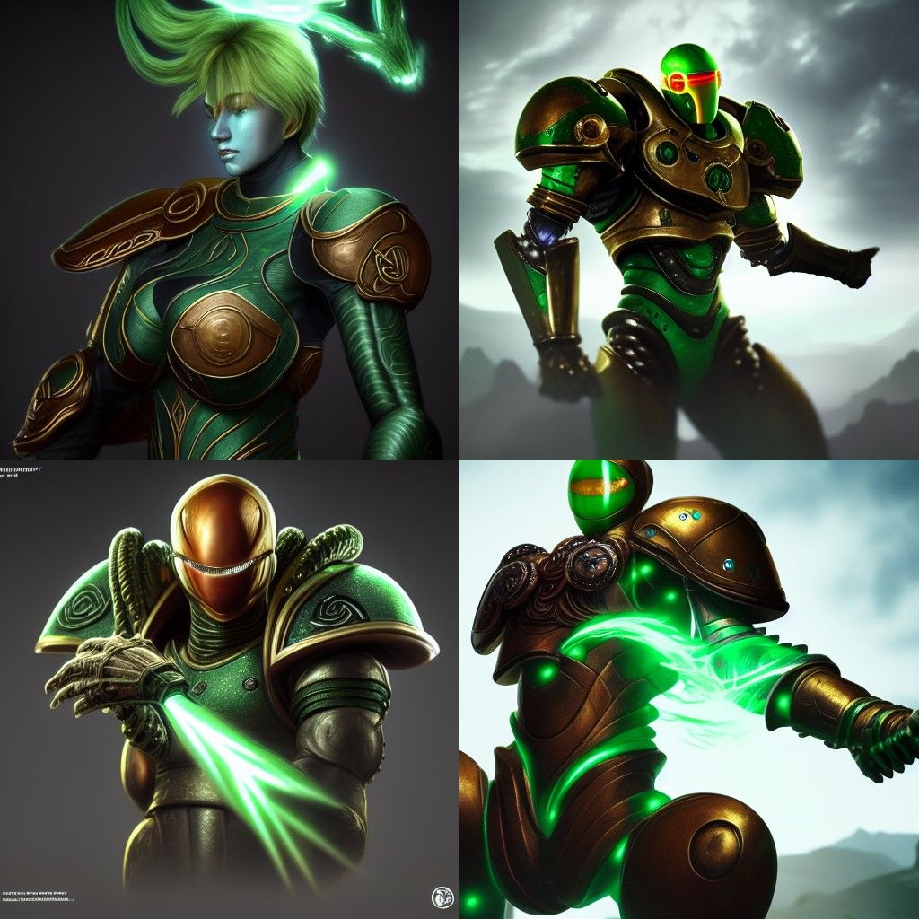 Celtic Knight Spawn Samus Aran Portrait in Biopunk Style