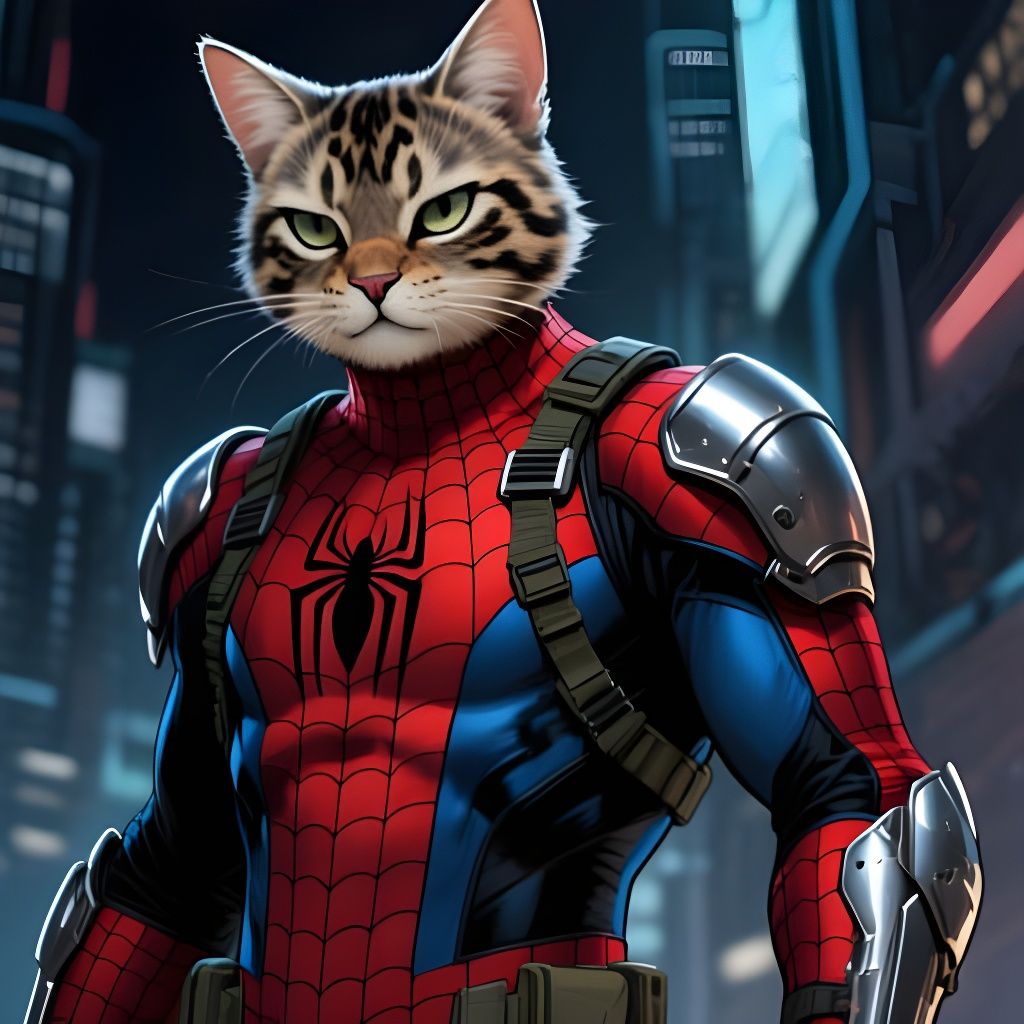 Tabby Cat Hero in Armored Spider-Man Suit