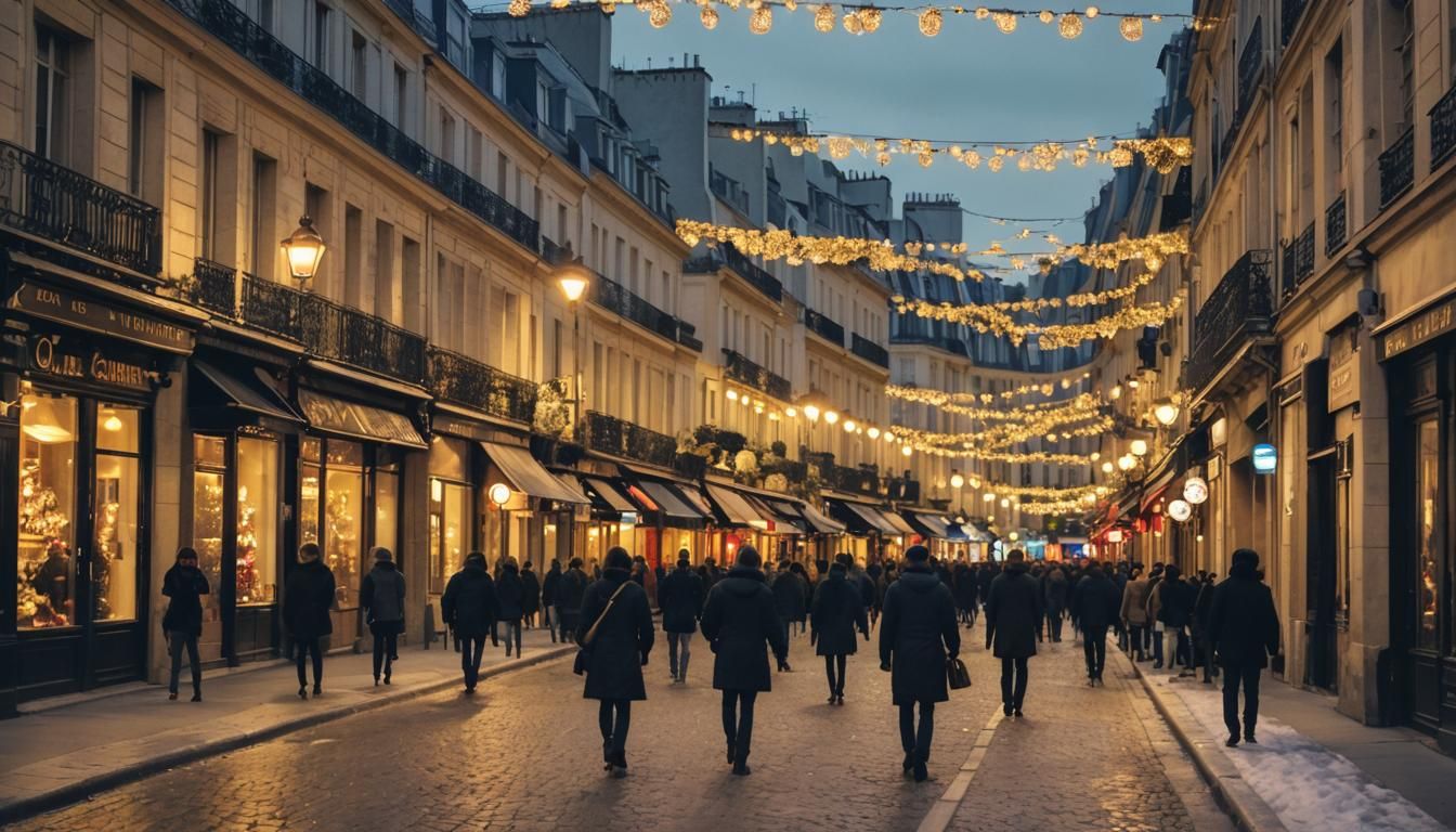 Parisian Street at Night in Winter