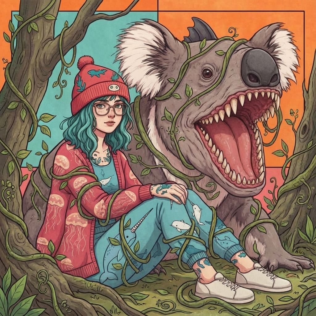 Young Woman With Hybrid Creature in John Blanche Style