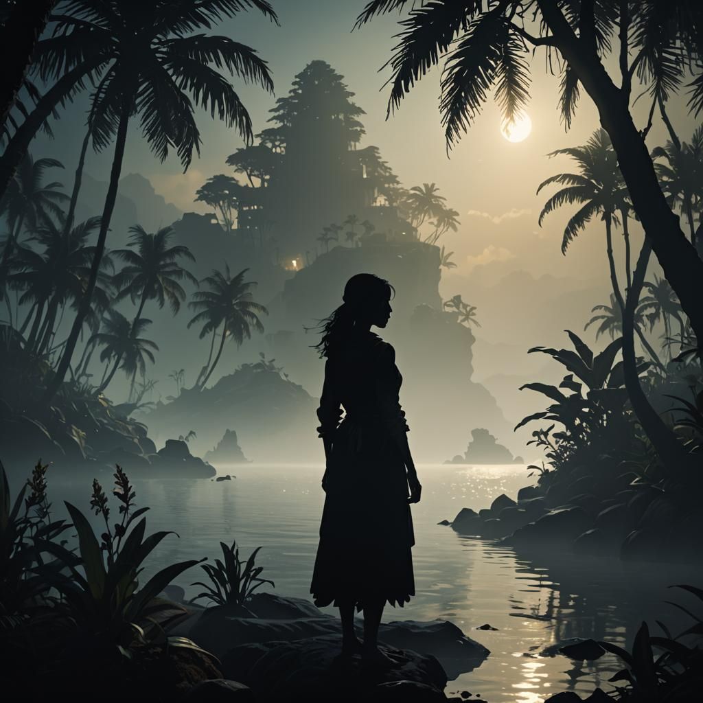 Welcoming Silhouette on Island in 3D Rendering