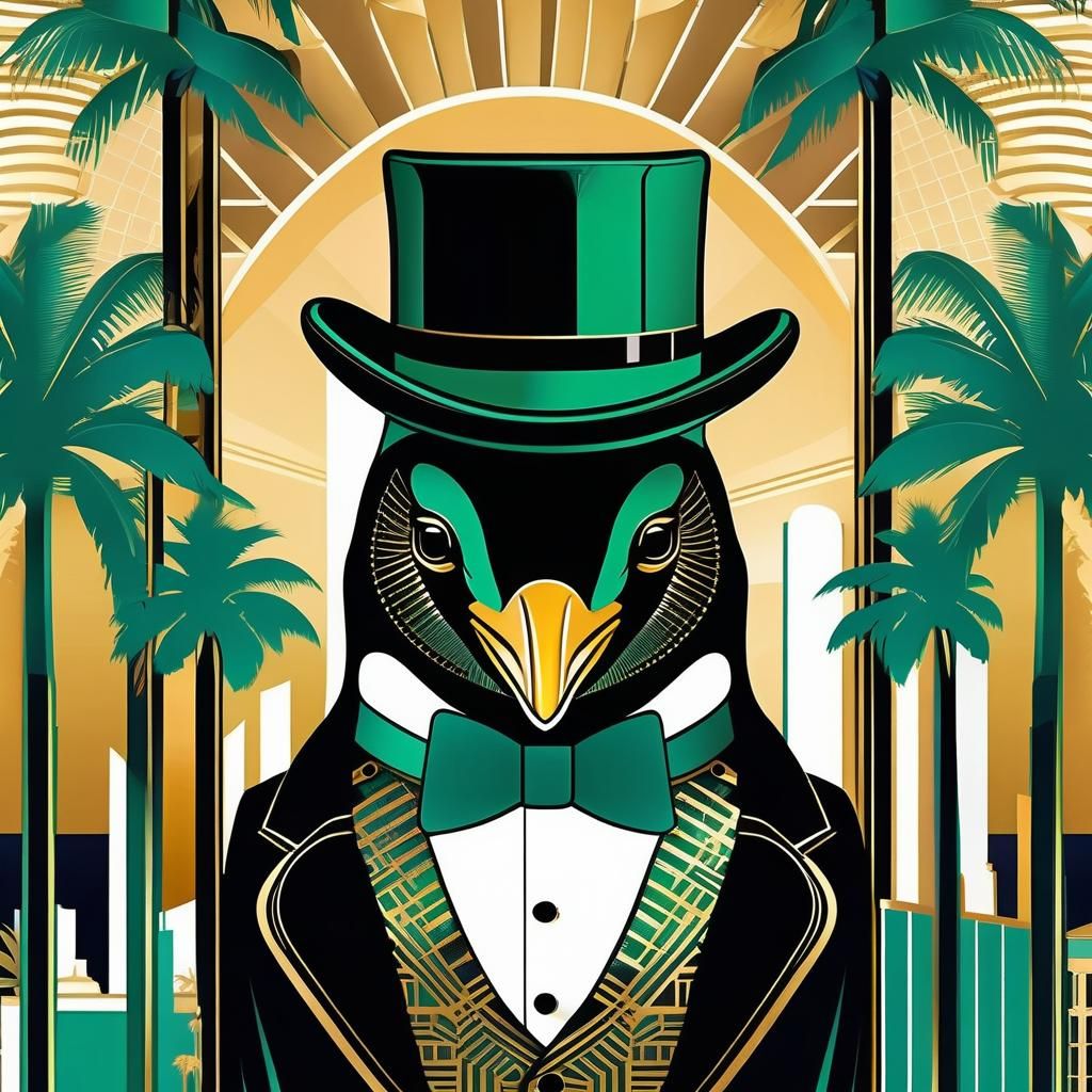 Art Deco Penguin Portrait in Twenties Setting
