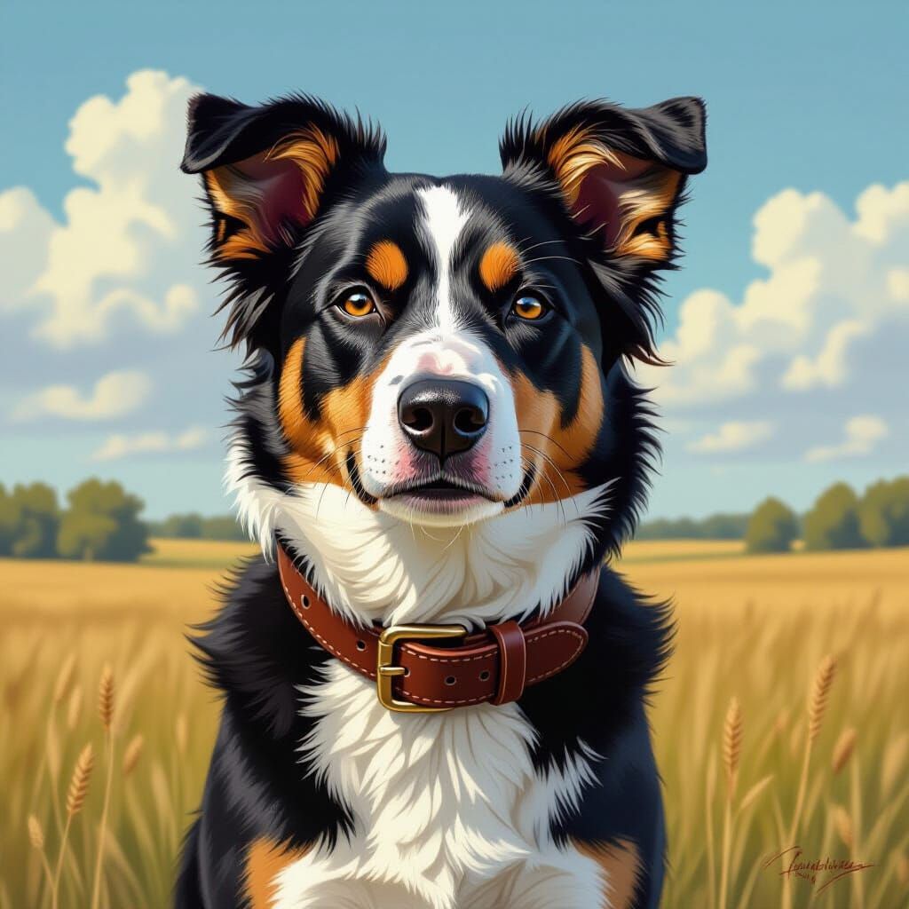 Blue Heeler Dog in Open Field: Realistic Animal Art