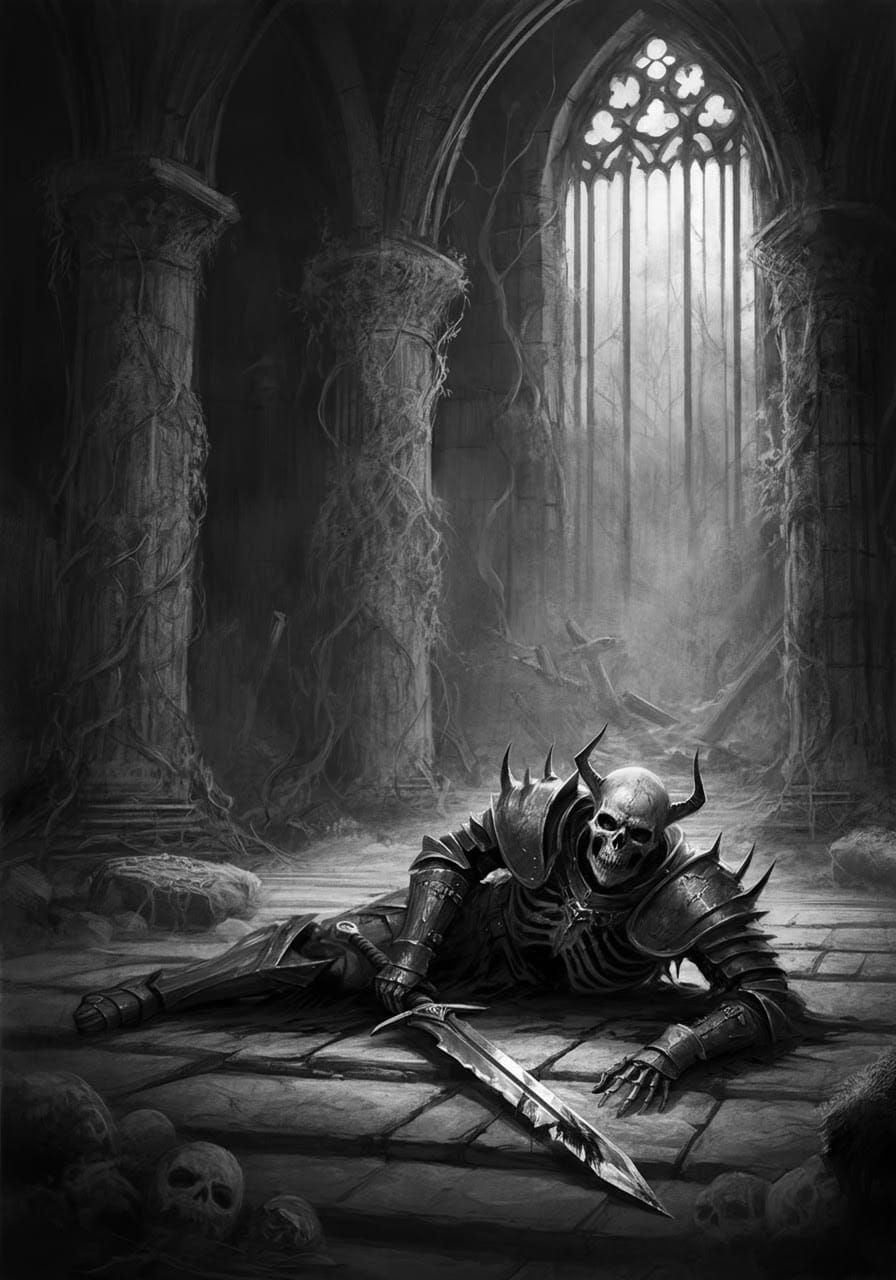 Dark Fantasy Skeleton Warrior Pencil Sketch