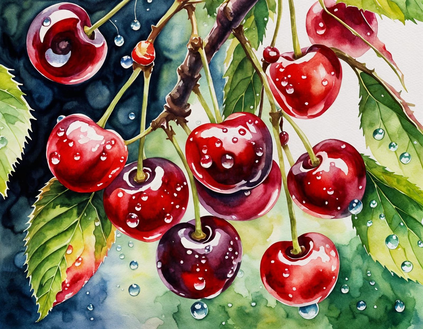 Watercolor Cherries Ready for Picking