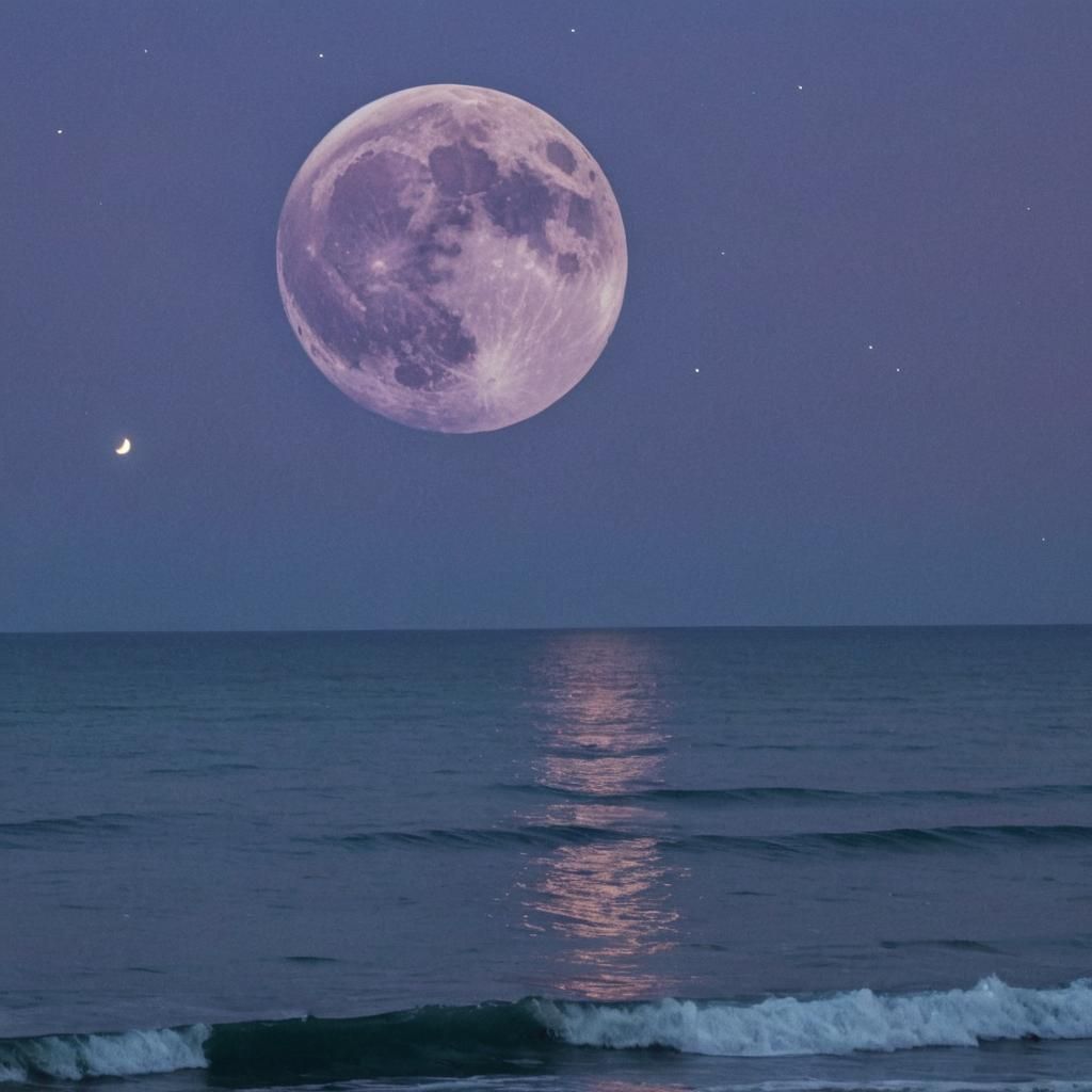 Bioluminescent Moon and Planets Over Neon Waves