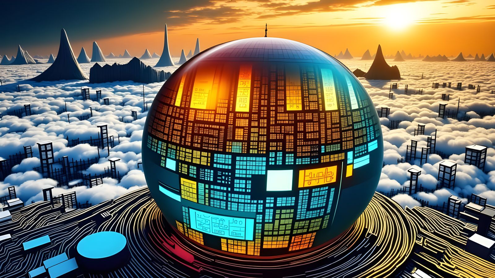 Abstract Circuit Board Flowing Through Time