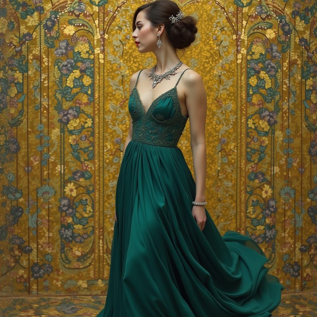 Elegant Pregnant Woman in Luxury Art Nouveau Style