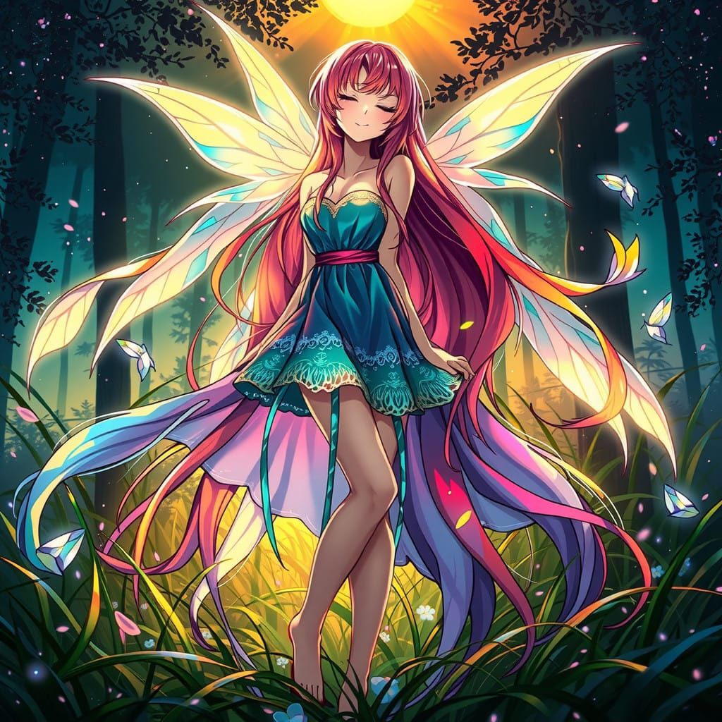 Surreal Anime Goddess Basks in Sunset Golden Light