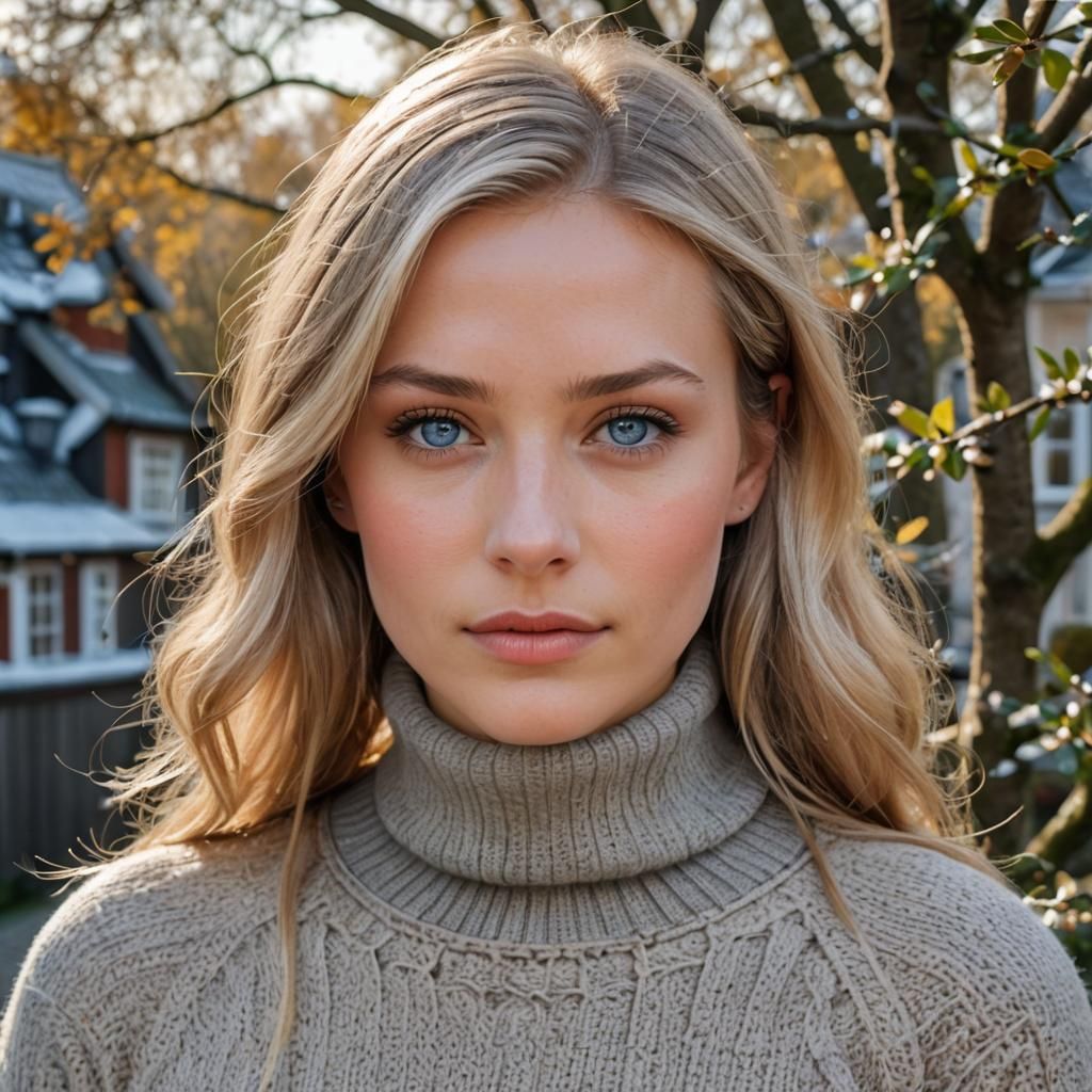 Attractive Swedish Girl Portrait with Traditional House