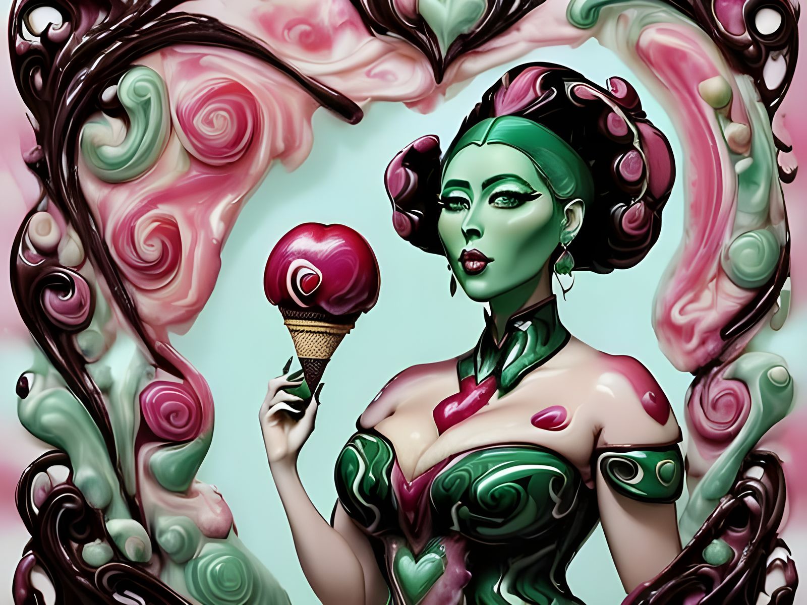 Spumoni Ice Cream Woman: Surreal Candy Portrait