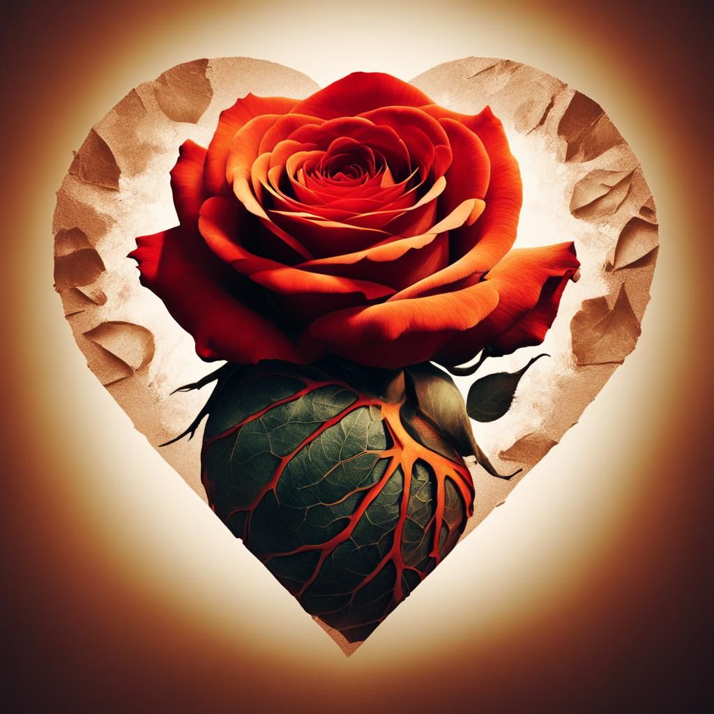 Rose Heart Silhouette in Double Exposure Art