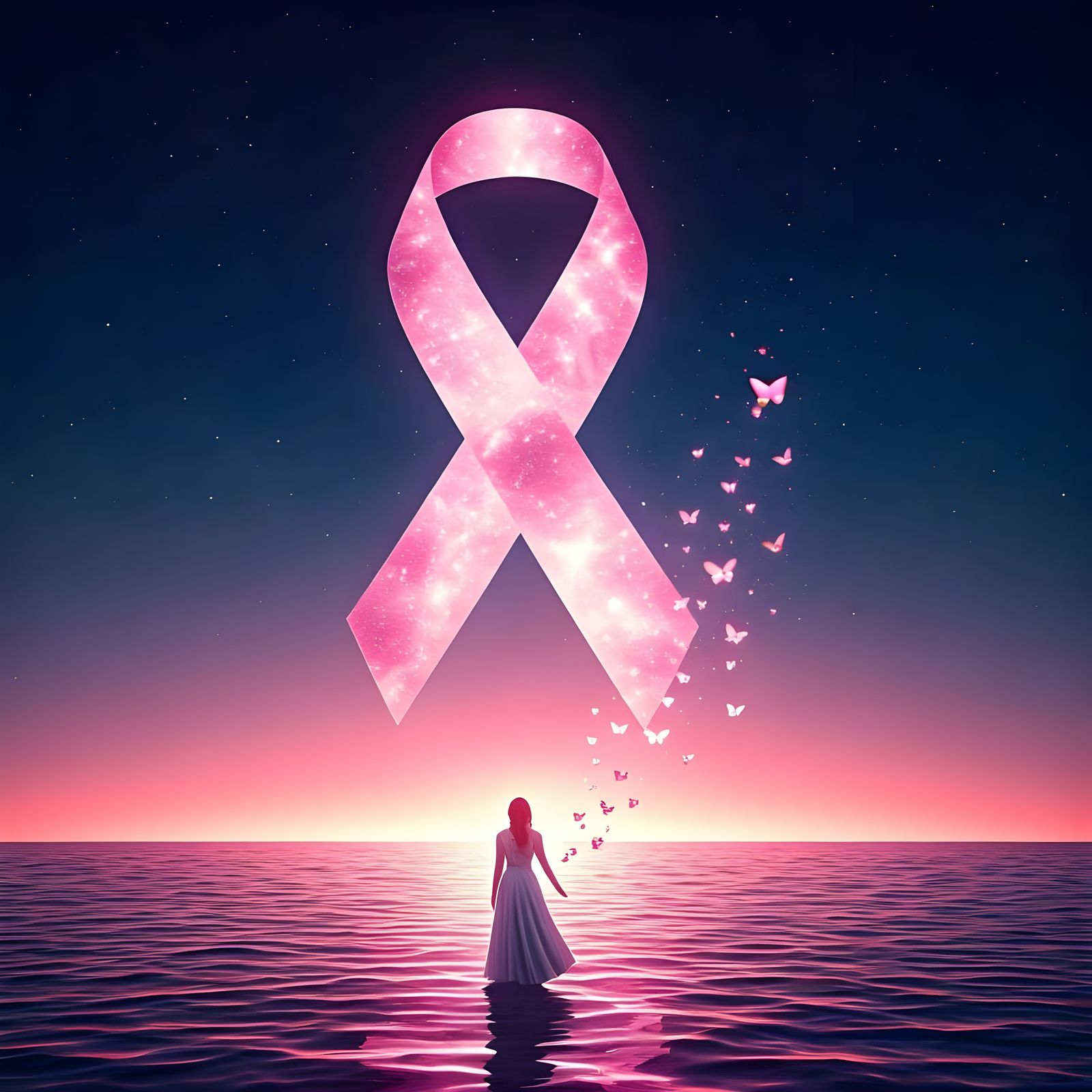 Ethereal Pink Ribbon Weaves Through Starry Galaxy