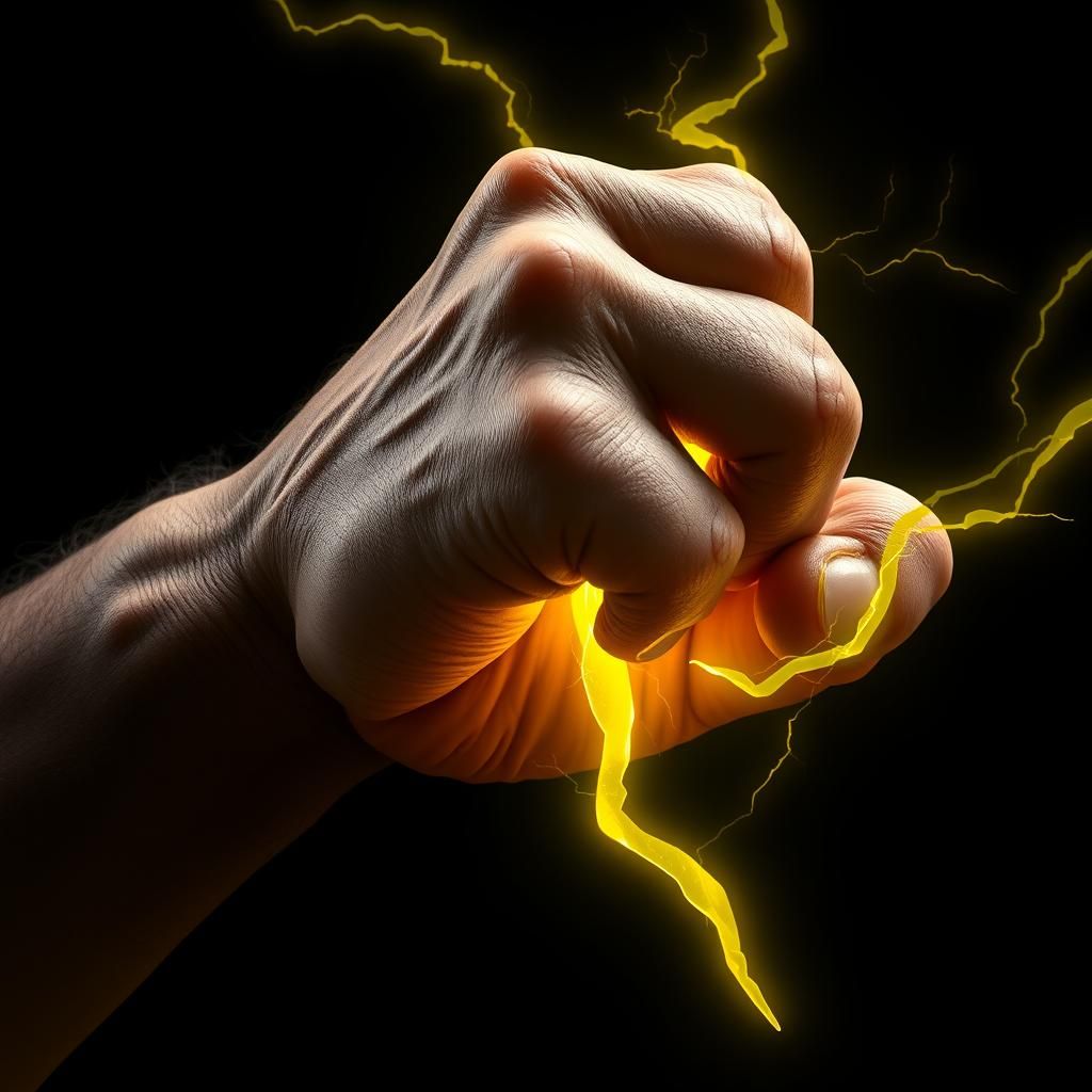 Hand Gripping Thunderbolt in Dramatic Digital Art