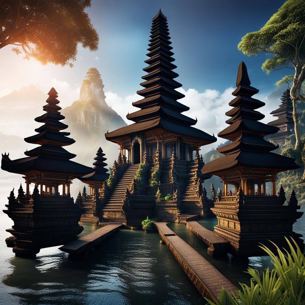 Ulun Danu Bratan Temple: Detailed Matte Painting