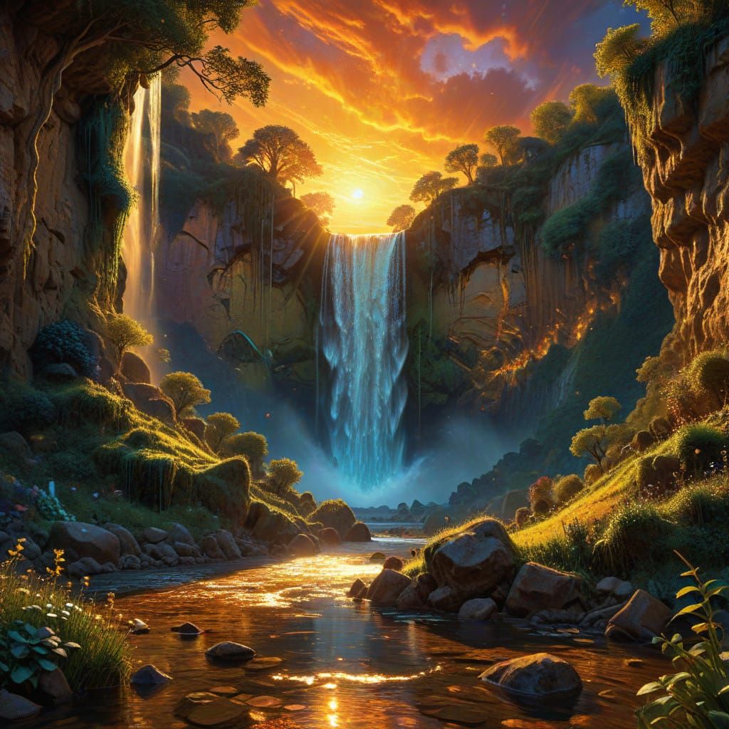 Cosmic Waterfall in Vibrant HDR with Cinematic Lighting