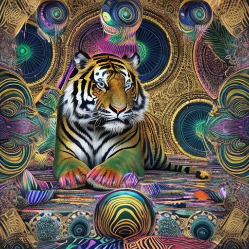 Psychedelic Tiger in Surreal 3D Rendering
