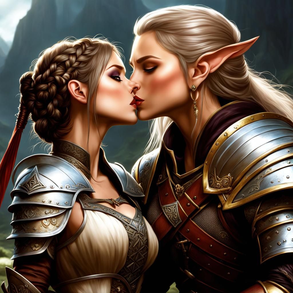 Fantasy Warrior's Tender Kiss with Halfling