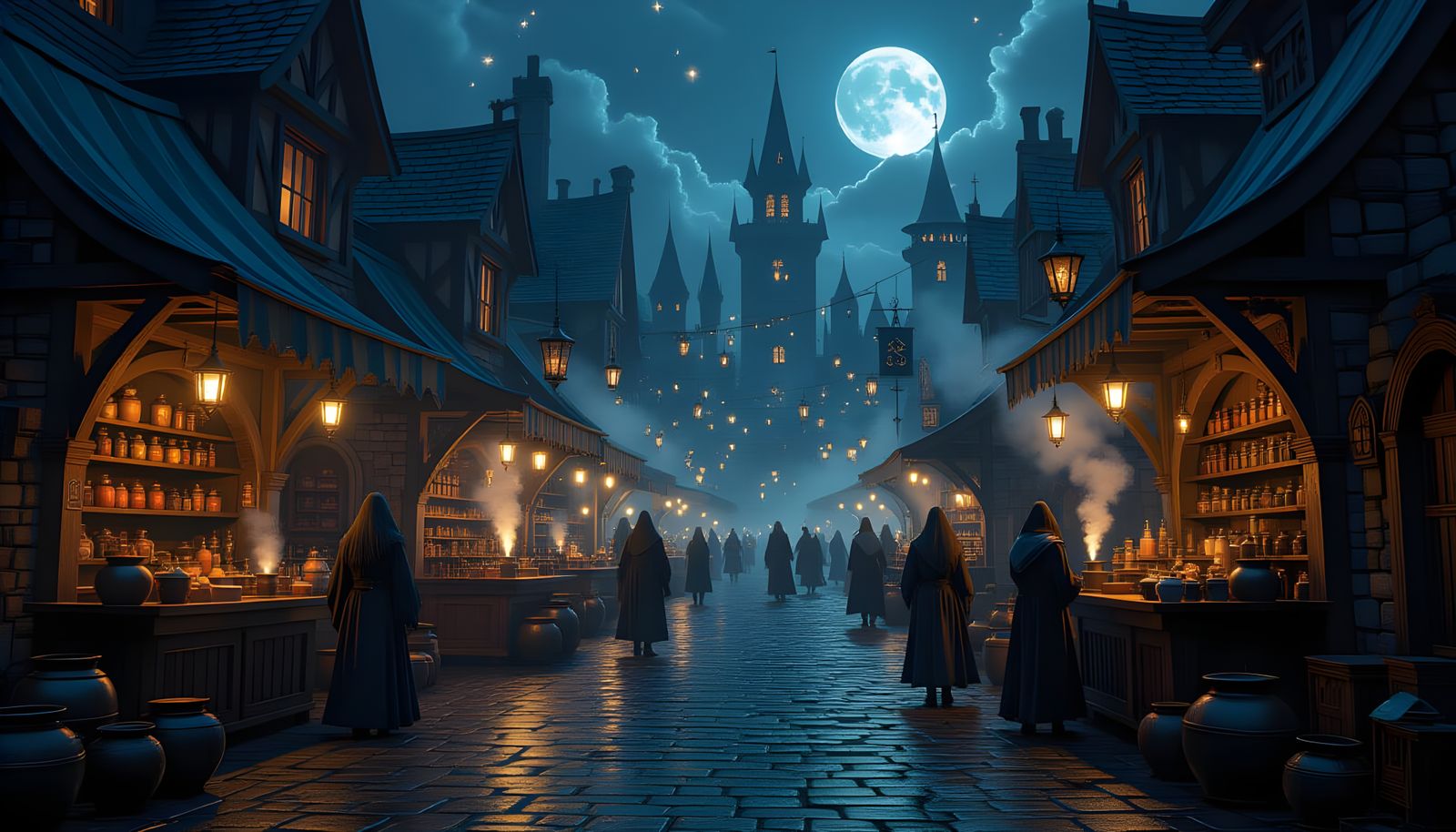 Magical Underground Night Market in Nouveau Style