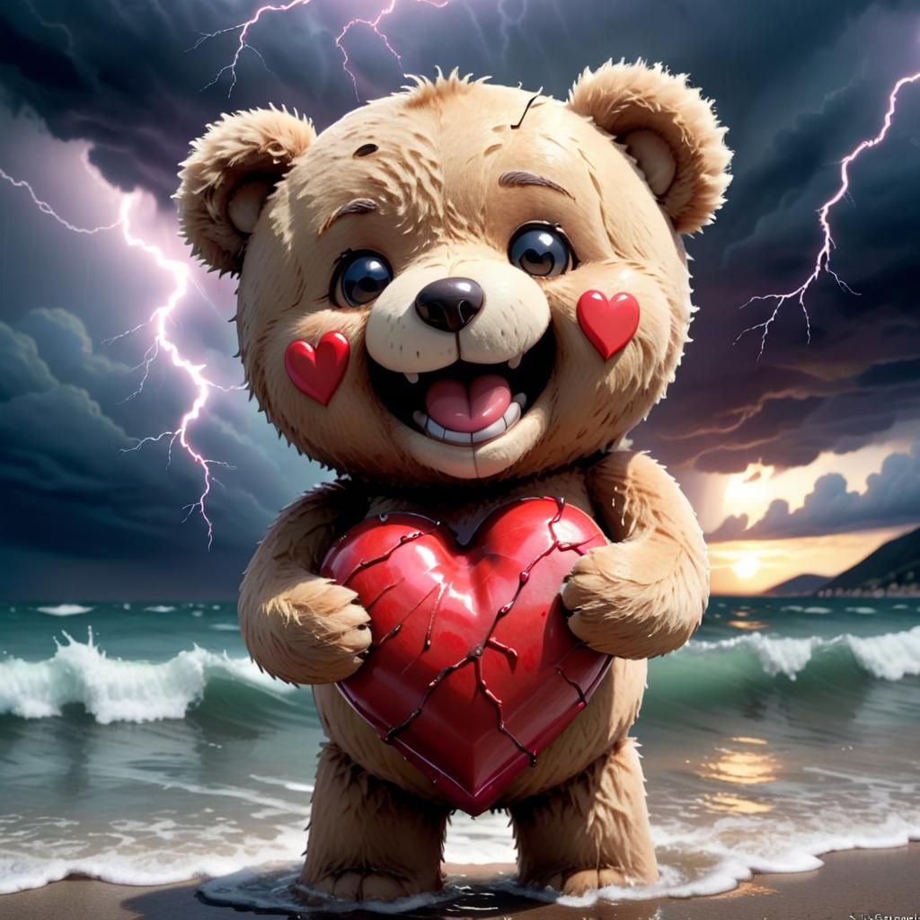 Teddy Bear with Heart in French Comic Style