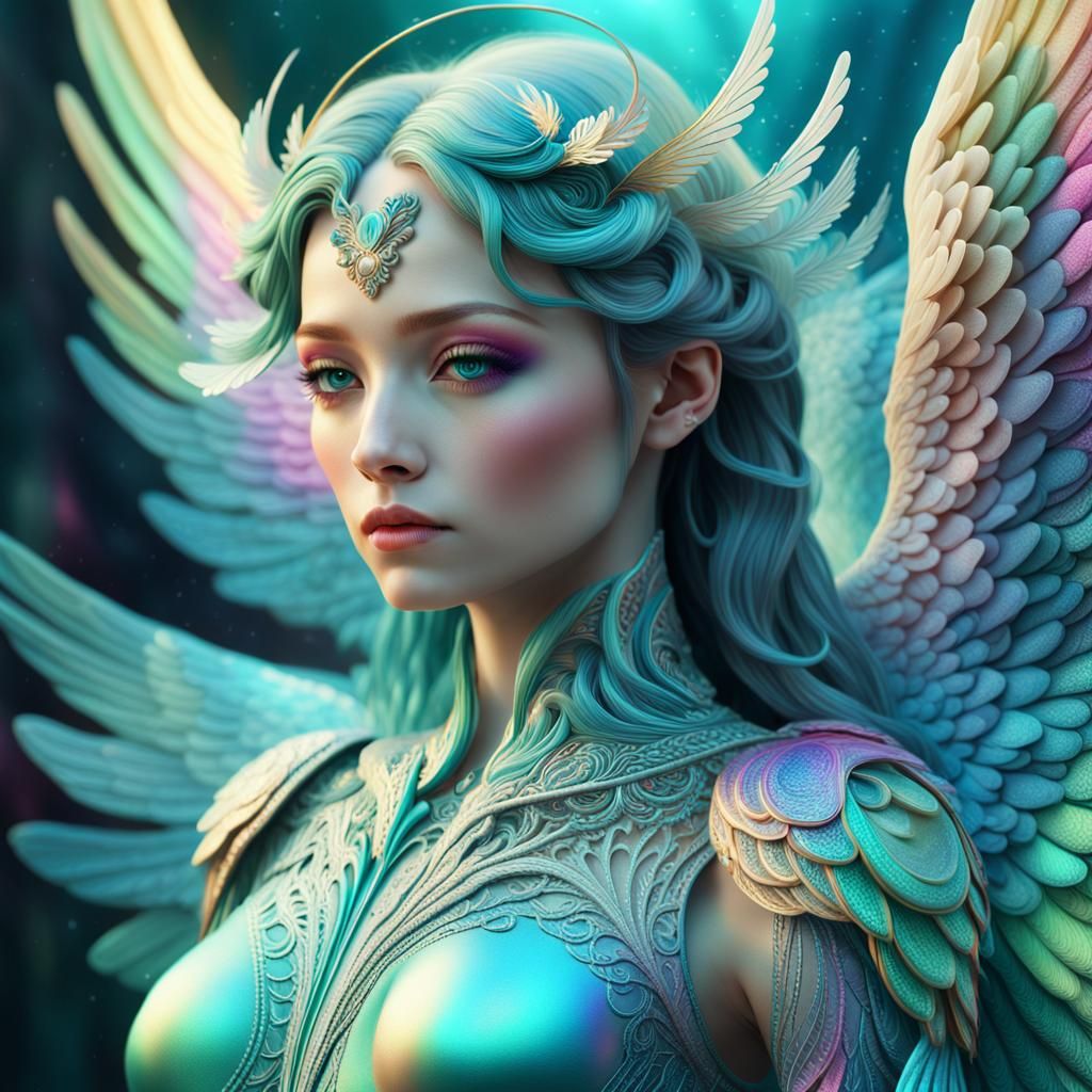 Ethereal Angel with Teal Details in Digital Art