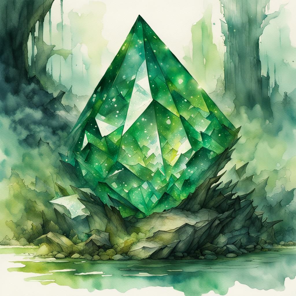 Green Mana Crystal Shard in Watercolor Wonderland