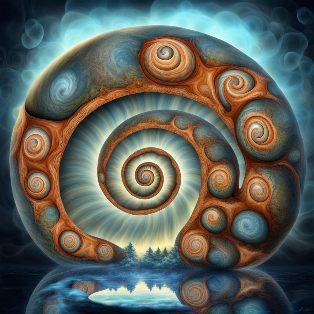 Surreal Snail Carrying a Fractal World