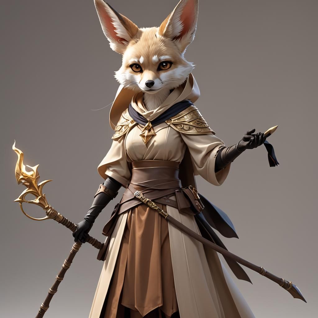 Fennec Fox Sorceress in Anime-Inspired 3D Art