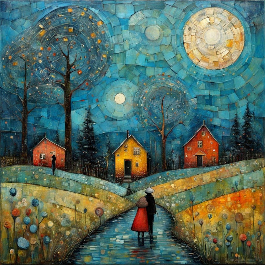 Textured Encaustic Painting in Naive Primitive Style