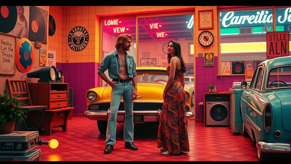 Retro Groovy Scene in Vibrant 1970s Aesthetic