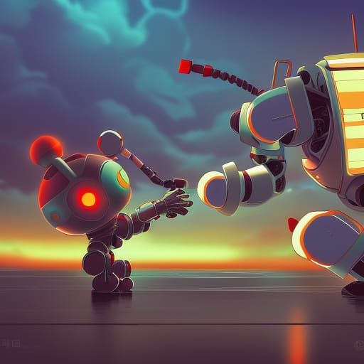 Robot Fight in Anime Key Visual Style