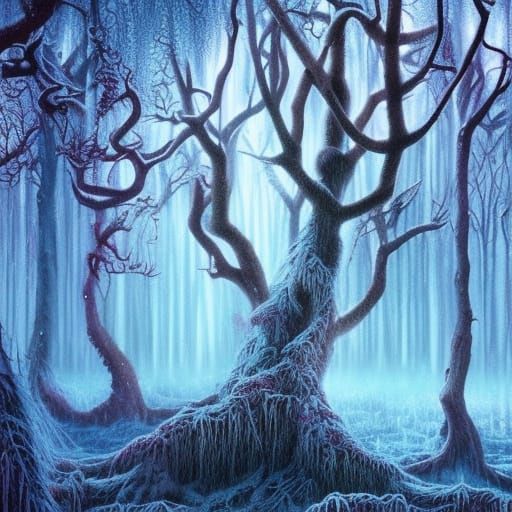 Mystic Haunted Forest in Tarot Art Style