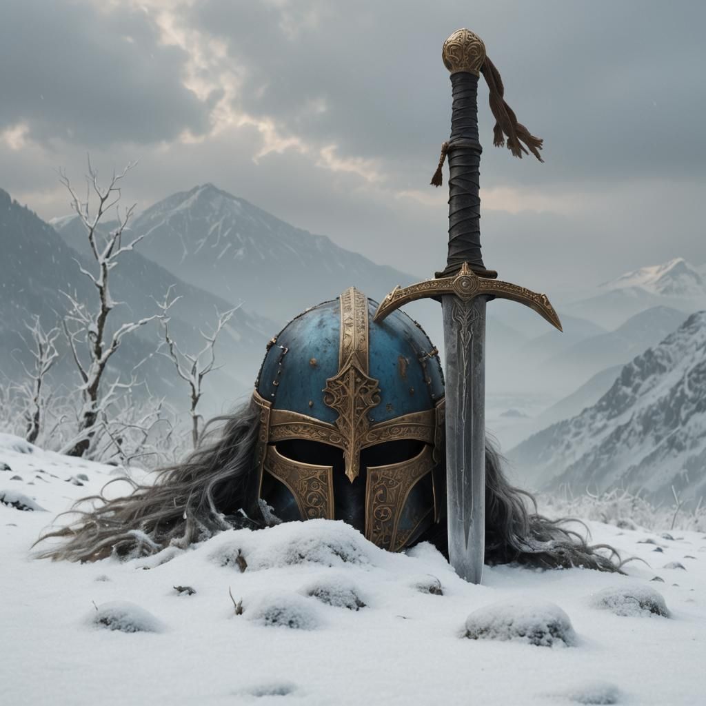 Mysterious Warrior in Winter: Photorealistic Portrait