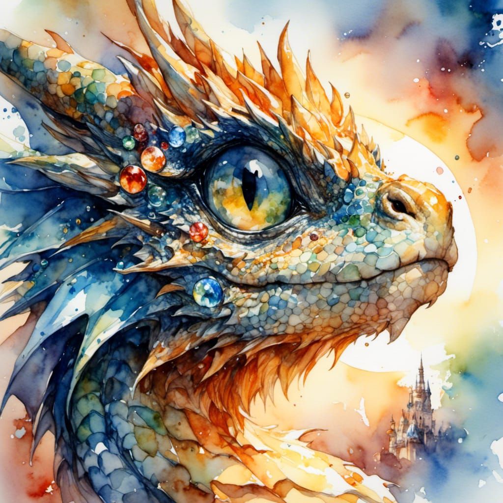 Adorable Dragon Portrait in Watercolor Style
